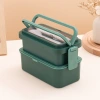 Estilo japonés de doble capa portátil bento box microondas calentable lunch box estudiante lunch box divisor creativo Specification image